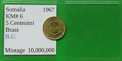 World Foreign Old Somalia B.U. 5 Centesimi Coin 1967 KM# 6 Vintage Africa !! • $1.99