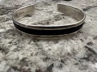 John Varvatos Black Iguana Skin Thin Cuff Sterling Silver Bracelet For Men • $350