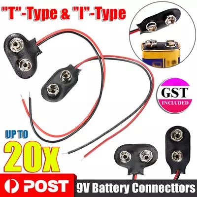 9v Battery Clip Snap Connector / Holder - T Type & I Type - 9 Volt 1/5/10/20 PCS • $2.32