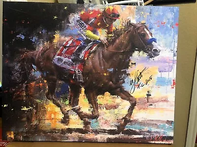 MIKE SMITH Signed Belmont Stakes 16 X 20 Art Canvas BEAUTIFUL! • $249.99