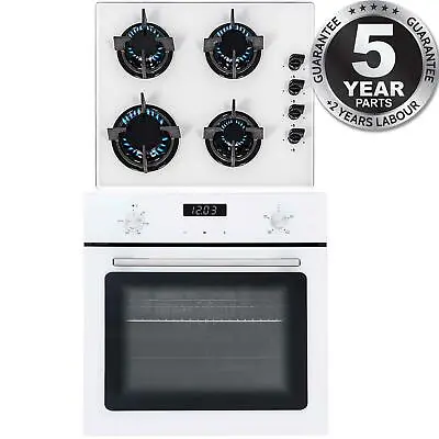 SIA 60cm White Single Electric True Fan Kitchen Oven & 4 Burner Gas On Glass Hob • £385.99