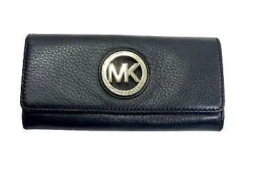 Michael Kors Fulton Continental Black Leather Women’s Wallet Gold Tone Logo EUC • $35