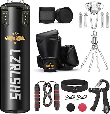 Leather Punching Training Bag W/ 6 In 1 Boxing Set 80Lb Heavy Bag & 12Oz Gloves • $87.95