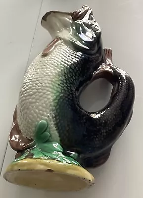 Vintage Majolica Giggle Fish Jug 9” High ( Has Chips On Lips And Base) • £30