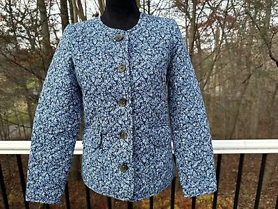 J. Crew Womens Quilted Blue Floral Cotton Jacket Size 0 • $95.94
