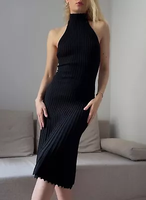 Gianni Versace Black Ribbed Halter Neck Knitted Open Back Dress IT40 • $450