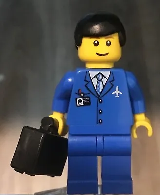 LEGO Minifig Airline Pilot Blue Suit With Black Suitcase / Briefcase Black Hair • $12.82