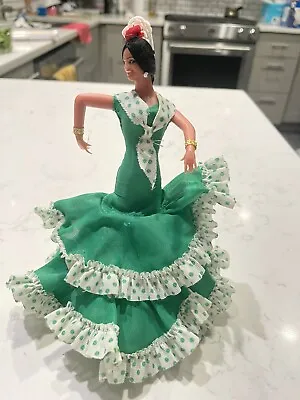 Vintage Spanish Flamenco Dancer 9” Doll  Green Dress On Metal Stand • $12.99