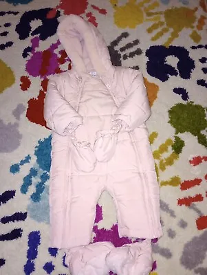 Baby Girls 6-9 Month Pink Pramsuit • £2