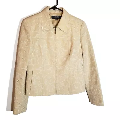 Kasper Jacket Womens Size 6 Full Zip Metallic Silver Glitter Shimmering Cream • $23.99