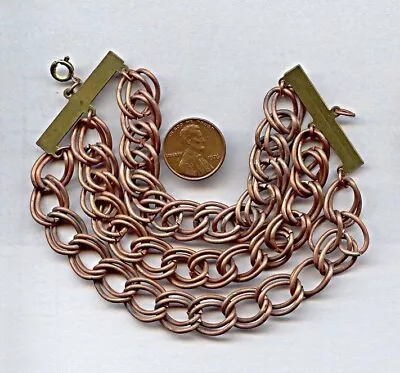 Vintage Copper Coated Steel Curb Double Link 3 Chain 7.5  Deco Bracelet T50 • $0.99
