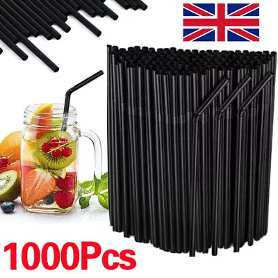 Plastic Flexible Straws Bendy Black Recyclable Drinking Cocktail Straws 200-2000 • £6.20