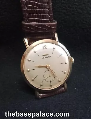 1950s HAMILTON STAUNTON 14k SOLID GOLD WATCH 22 JEWEL 770 MVT FACETED LUGS NICE! • $689