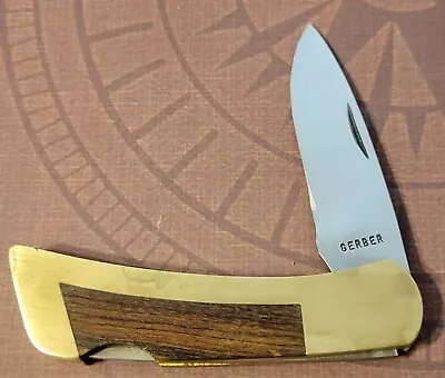 Gerber Knife USA Lockback Brass Handle W/Wood Inlay Vintage Folder • $9.99