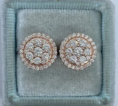 Real Moissanite 2Ct Round Cut Cluster Stud Earrings 14K Rose Gold Plated Silver • $83.99