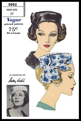 Vogue 9992 Sally Victor Bow Pillbox Hat Cap Fabric Sewing Pattern Chemo Alopecia • $5.49