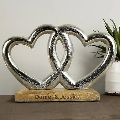 £24.49 • Buy Personalised Double Heart Ornament Gift Wedding Anniversary Valentine's Day