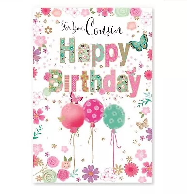 Cousin Birthday Card - 7.5 X5.25  SIMON ELVIN - Balloons Female Ladies Women Her • £2.19