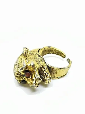 Vintage Gold Tone Lions Wrap Ring Rhinestone Eyes Size 3 • $6