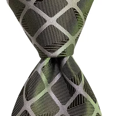 DANIEL MILANO Men's 100% Silk Necktie ITALY Designer Geometric Green/Gray NWT • $69.99