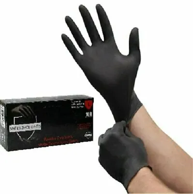 100 Shield™ Nitrile 5mil Powder Free Gloves Black (Latex Vinyl Free) Small • $9