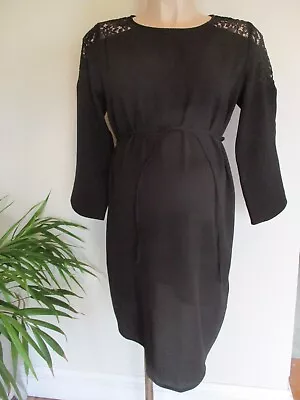 H&m Mama Maternity Black Lace Trim Smart 3/4 Sleeve Dress Size S 8-10 • £1.99