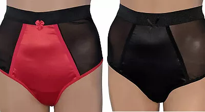 High Waist Vintage Style Knickers Satin & Mesh With Bows In Black Or Black/Red  • $20.95