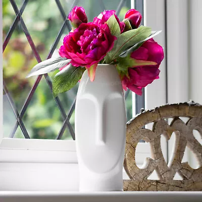 23.5cm Tall White Face Ceramic Vase Flowers Artificial Table Boho Home Decor • £13