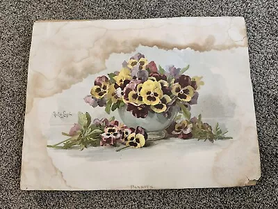 Rare Paul De Longpre Original Pansies Lithograph Printed 1800's  • $69.99