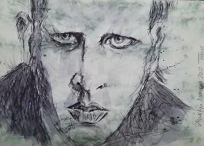 MARILYN Manson PORTRAIT Picture By Turner 2017 Original Ink Drawing Freehand  • $431.55