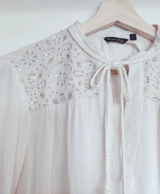 $20 • Buy Massimo Dutti Embroidered Sequin Blouse Shirt Top In Cream Boho S 8 10