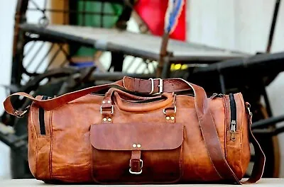 Large Travel Bag Brown Vintage Duffel Real Leather Weekend Luggage 1 Bag • $57.60