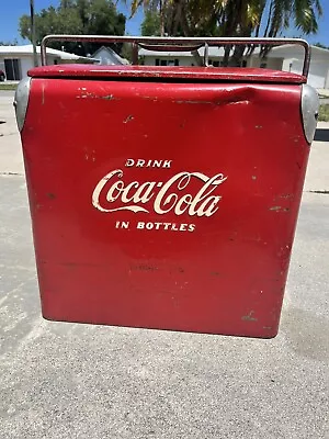 Vintage 1950s Coca Cola Cooler Ice Chest Action Mfg With Metal Tray • $150