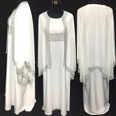 Women's White Cape Abaya Jalabiya Long Dress • £37.99