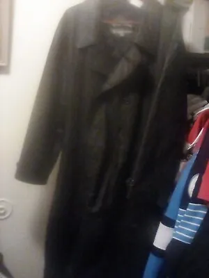 Mens Full Length Black Genuine Leather Coat/ Trenchcoat 2 XL BELTED • $200