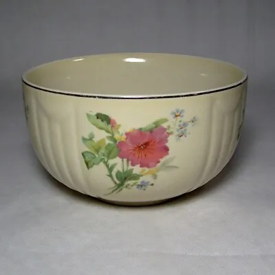 Vintage Halls Superior Kitchenware Bowl Pale Yellow Floral Rare Pattern Art Deco • $16