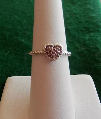 DAVID YURMAN Sterling Silver Pink Sapphire Petite Pave Heart Ring 6.75 • $259