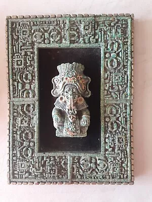 Vintage Crushed Malachite Mayan Aztec Zarebski Mounted 3D Wall Art Emerald Green • $45