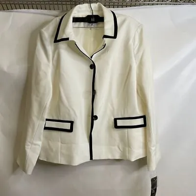 LE SUIT Jacket/Pant Suit Set Women's Size 16 Vanilla Ice/Black • $185.50