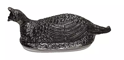 Pottery Barn Quail Covered Butter Dish PEWTER/CERAMIC Tray • $99.95