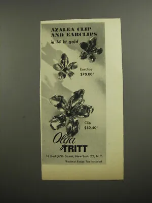 1954 Olga Tritt Jewelry Advertisement - Azalea Clip And Earclips • $19.99