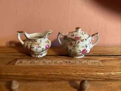 Lefton China Porcelain Violet Chintz Creamer Pitcher And Sugar Bowl With Lid • $22.50