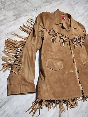 Vintage 1990s Marlboro Miles Red Star Fringe Suede Jacket Southwestern Theme XXL • $85