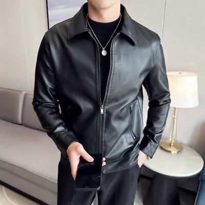 Autumn Men's Pu Leather Coat Business Casual Coat Youth Jacket Slim Fit Jacket • $49.47