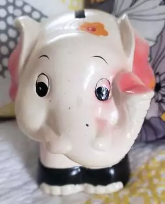 Vintage 1940s Freckled Face Elephant Piggy Coin Bank With Rubber Stopper Ceramic • $24.26