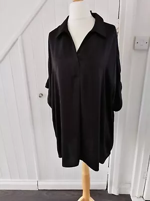 Ladies Marks And Spencer Black Satin Tunic Blouse Top Plus Size 22 NWT • £8.49