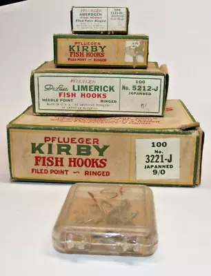 NOS? Vintage Fishing Hooks Lot Pflueger 3221-J 5212-J 5121-J Kirby Limerick Aber • $39