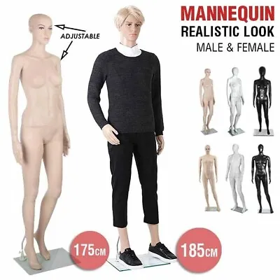 Full Body Mannequin Female Male Clothes Display Torso White Black Adjustable 185 • $120