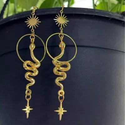 BOHO Women Gold Plated Snake Serpent Moon Earrings Witchy Gothic Jewelry Gift • $3.69