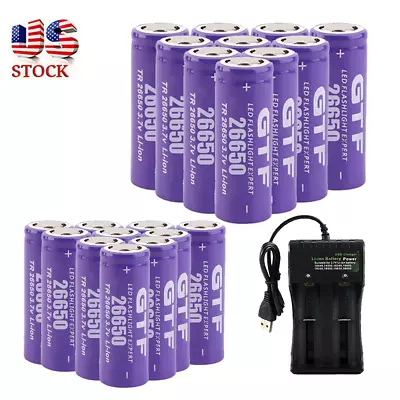 26650  3.7V Li-ion Rechargeable Battery For LED Flashlight Charger Lot • £7.97